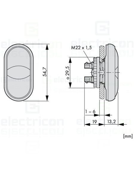 Buton comanda dublu, luminos 1/0, verde/rosu, Schrack, MM216700