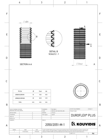 Copex tub protecție flexibil, pentru cabluri electrice, negru, rola 50 metri, 16mm, 750N, Duroflex Plus ISR, Kouvidis, 2050016
