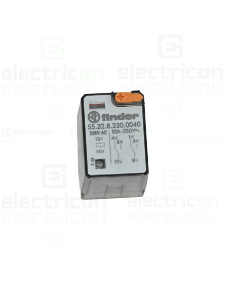 Releu industrial miniaturizat, 8 pini fixabili, 230V, 2CO, 10A, AgNi, cu buton de proba blocabil, Finder, 55.32.8.230.0040