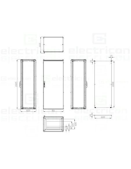 Dulap din otel cu placa de montaj, usa de inchidere in 4 puncte, IP55, 2000x800x600mm, Schrack, AT208060