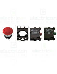 Pachet Buton Ciupercă Urgență Schrack cu Contact Auxiliar 1ND - Kit Complet Stop Roșu