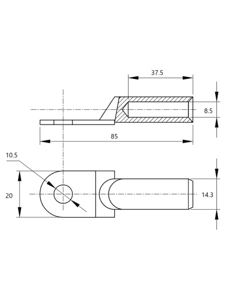 Papuc inelar neizolat cupru-aluminiu, 35mm², M10, (d1 8,5mm, d2 10,5mm), Tracon Electric, RA35-10
