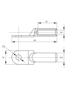 Papuc inelar neizolat cupru-aluminiu, 16mm², M6, (d1 5,8mm, d2 6,5mm), Tracon Electric, RA16-6 2
