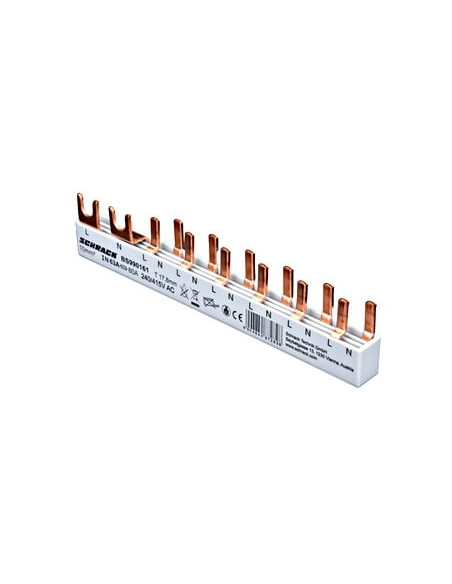 Bareta alimentare (busbar), 1x RCCB 1P+N furca, 6 module MCB,1P+N/2P tip pin, 10mmp, 63A, Schrack, BS990161
