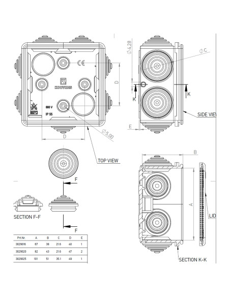 Cutie de jonctiune cu montaj aparent, cu garnituri de etansare, negru, Kouvidis, Durosol Plus ISR