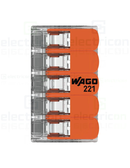 Clemă legătură doză pentru cablu lițat, flexibil cu clapetă, 5x6mm², Wago, 221-615