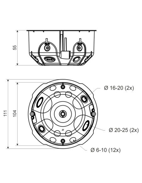 Doza ramnificatie, cu montaj zidărie, rotundă cu capac, 103x50, Kopos, KO 97/5_KA