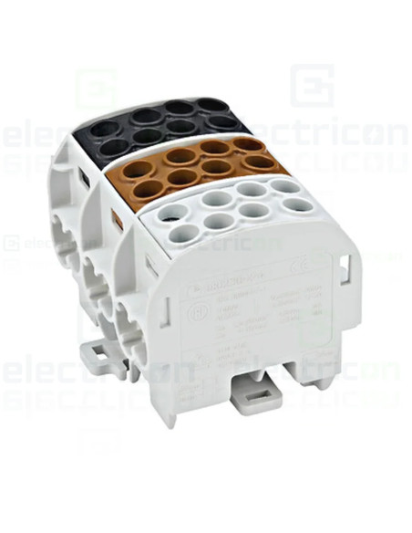 Clema derivatie 35mm², Cu, 3P, izolate, 4 puncte conectare, Maro, Negru, Gri, Schrack, IK026283-A