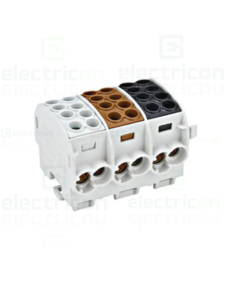 Clema derivatie 35mm², Cu, 3P, izolate, 4 puncte conectare, Maro, Negru, Gri, Schrack, IK026283-A