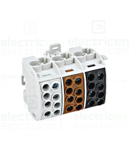 Clema derivatie 35mm², Cu, 3P, izolate, 4 puncte conectare, Maro, Negru, Gri, Schrack, IK026283-A