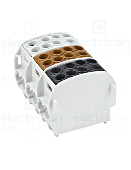 Clema derivatie 35mm², Cu, 3P, izolate, 4 puncte conectare, Maro, Negru, Gri, Schrack, IK026283-A