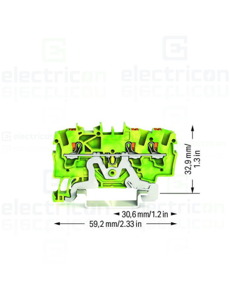 Clema șir, de trecere, împământare, 3 conexiuni, 1,5 mm²,verde-galben, TopJobs Push-In, Wago, 2201-1307