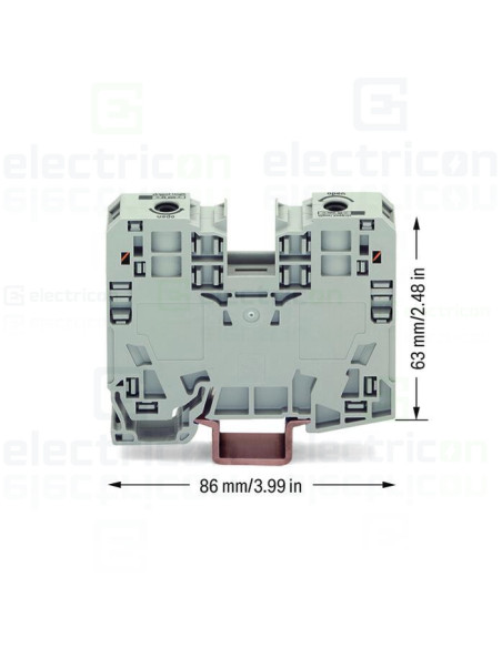 Clema sir WAGO de trecere cu 2 conductori pe sina, 35mm, gri