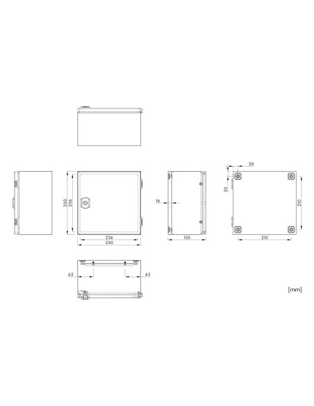 Cutie metalica + contrapanou, 250x250x155, cu ușă. IP65, Schrack, WST2525150