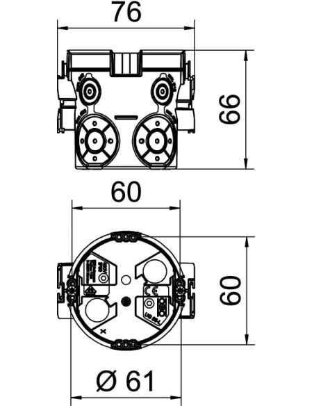 Doza aparataj, sub tencuială, UG 66-GS-L, cu șuruburi, Ø60 mm, OBO Bettermann,2003709