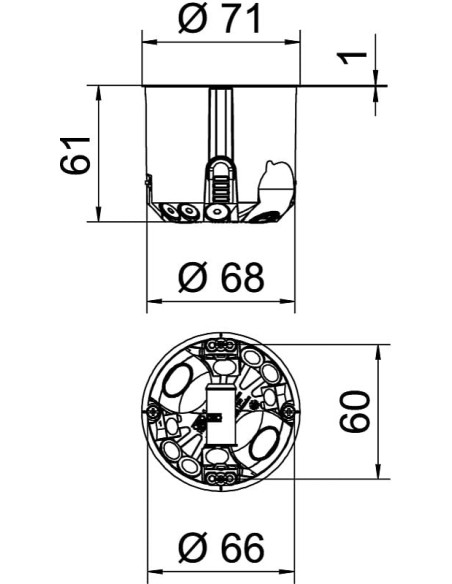 Doza aparataj pentru pereți falși, sub tencuială, HG 61-L, Ø68 mm, etanșă, OBO Bettermann,2003808