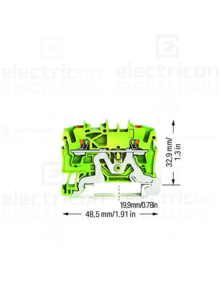 Clema șir, de trecere,împământare, 2 conexiuni, 1,5 mm²,verde-galben, TopJobs Push-In, Wago, 2201-1207