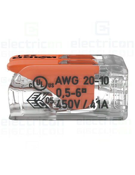 Clemă legătură doză pentru cablu lițat, 2x6mm², Wago, 221-612