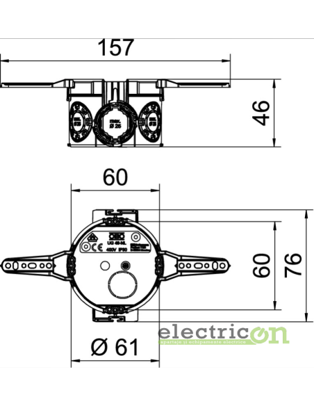 Doza aparataj, sub tencuială 46, cu eclise de prindere pentru cui, Ø 60 mm, OBO Bettermann, 2003714