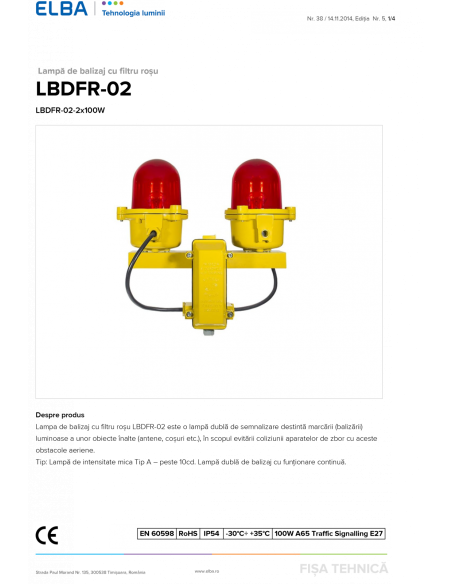 Lampa de balizaj Dubla, cu filtru rosu LBDFR-02