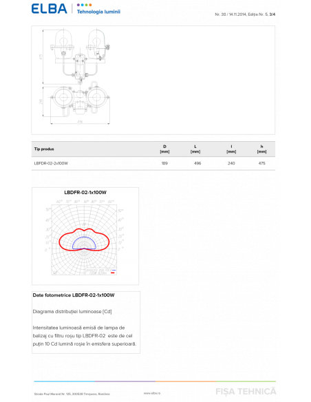 Lampa de balizaj Dubla, cu filtru rosu LBDFR-02