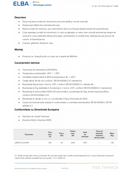 Lampa de balizaj Dubla, cu filtru rosu LBDFR-02