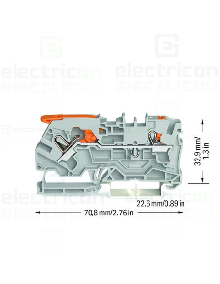 Clema șir, cu pârghie și buton, 2 conexiuni, 4 mm², gri, TopJobs Clamp, Wago, 2104-5201