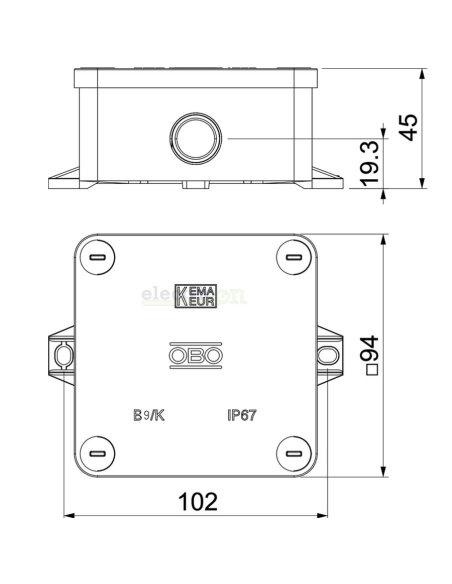 Doza ramnificație, peste tencuială, B 9 K M, 84x84x34 mm, OBO Bettermann, 2001942