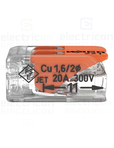 Clemă legătură doză pentru cablu lițat, 2x4mm², Wago, 221-412