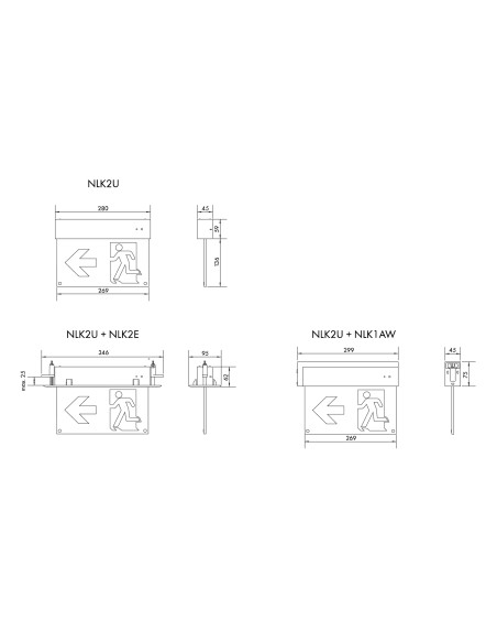Corp iluminat de sigurață (tip EXIT) K2 LED 3W 230VAC 8h IP44 cu autotest, Schrack, NLK2U013SC
