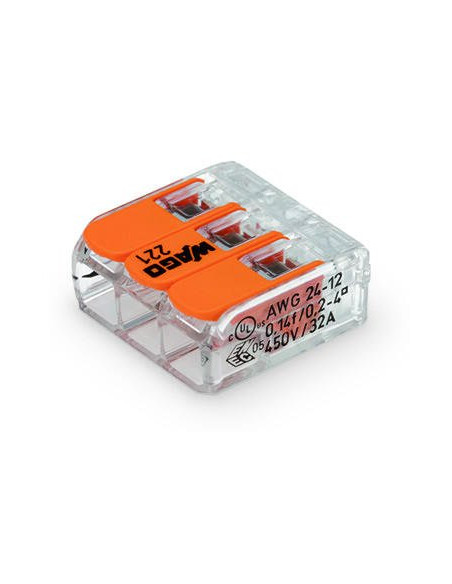 Clemă legătură doză pentru cablu lițat, 3x4mm², Wago, 221-413