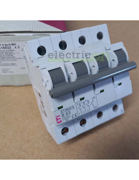 Siguranta automata (disjunctor) MCB, curba B, 63A, 3P+N, 6kA, 4M, ETI, 002116522