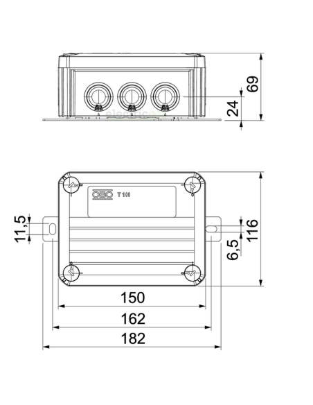 Doza ramnificație, peste tencuială, T 100ED 06A, 136x102x57 mm, OBO Bettermann, 7205740