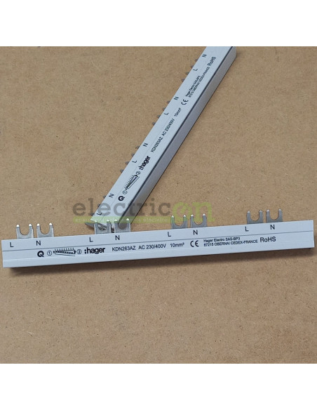 Bareta alimentare (busbar), 2P, tip furca, 12 module, pentru AFDD ARFxxx, 10mmp, 80A, Hager, KDN263AZ