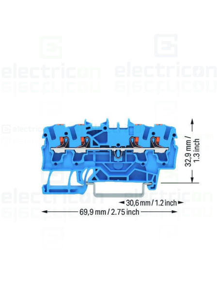 Clema șir, de trecere, 4 conexiuni, 2,5 mm²,albastru, TopJobs Push-In, Wago, 2202-1404
