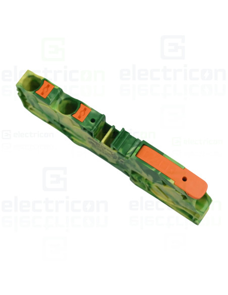 Clema șir, cu pârghie și buton,împământare, 3 conexiuni, 10 mm²,verde-galben, TopJobs Clamp, Wago, 2110-5307
