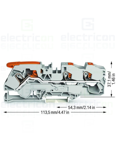 Clema șir, cu pârghie și buton, 3 conexiuni, 16 mm²,gri, TopJobs Clamp , Wago, 2116-5301