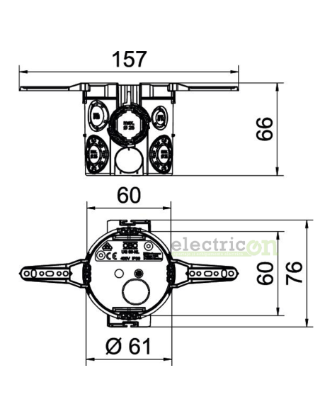 Doza aparataj, sub tencuială, cu eclise de prindere cu cui, UG 66-NL, Ø60 mm, OBO Bettermann, etanșă, 2003716