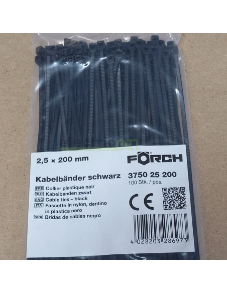 Fasete, colier cablu 2.5x200 mm, negru