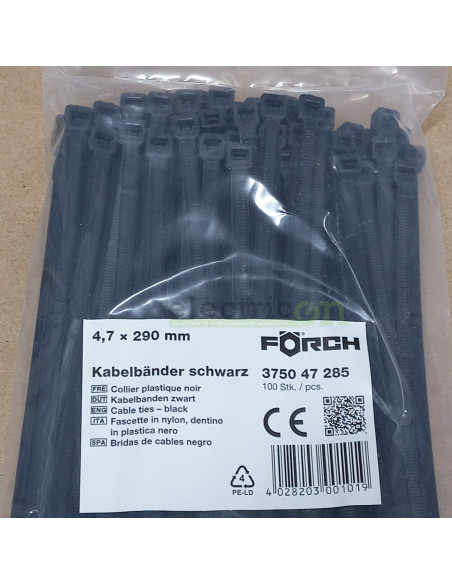 Fasete, colier cablu 4.7x290 mm, negru