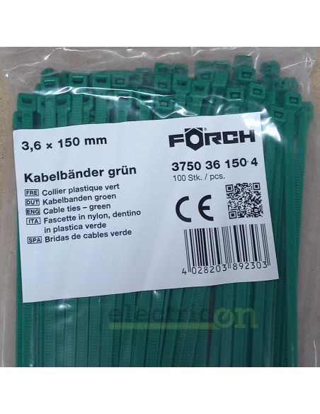 Fasete, colier cablu 3.6x150 mm, verde