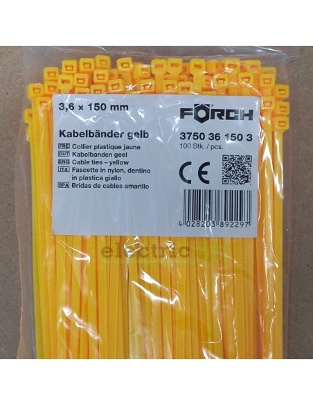 Fasete, colier cablu 3.6x150 mm, galben