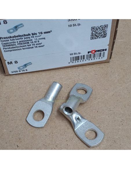 Papuci tubulari de cablu, cu fanta de control, 16 mm², Forch, 3705 9 16 8