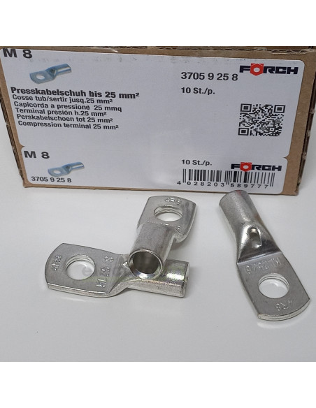 Papuci tubulari de cablu, cu fanta de control, 25 mm², M8