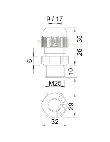 Presetupa, filet metric M25, negru