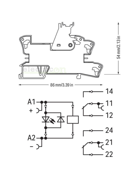 Modul releu Wago, gama 788, bobină de 12V, 2 contacte, DPDT, 8A, indicator roșu, Wago, 788-311