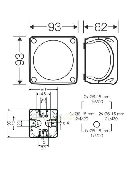 Doză de ramnificatie, aplicata, 93x93x62 mm, IP66, Hensel, DK 0202 GZ