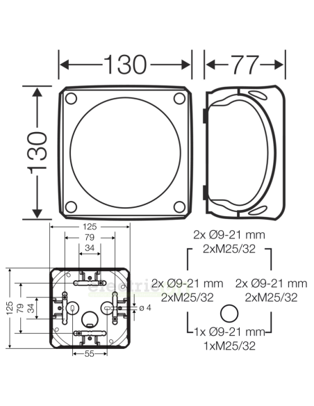 Doză de ramnificatie, aplicata, 130x130x77 mm, IP66, Hensel, DK 0600 GZ
