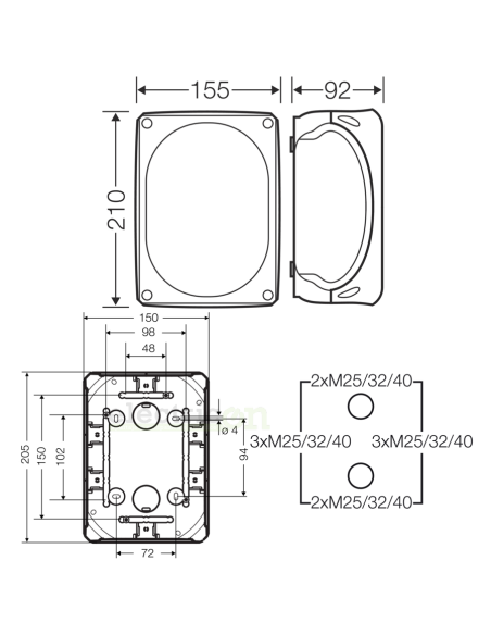Doză de ramnificatie, aplicata, 210x155x92 mm, IP66, Hensel, DK 1600 GZ