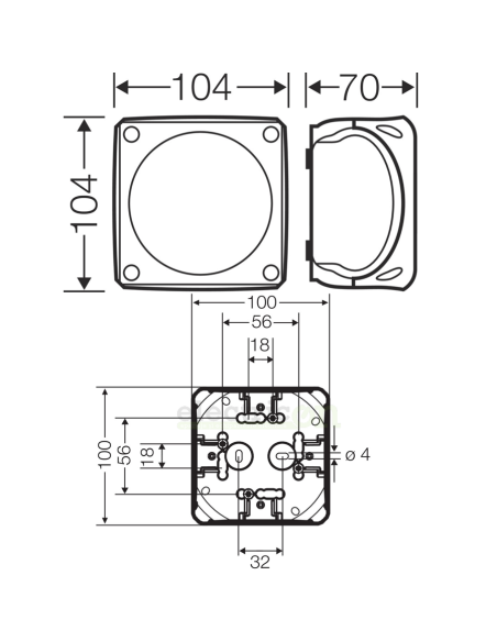Doză de ramnificatie, aplicata, 104x104x70 mm, IP69, Hensel, KF 0400 B